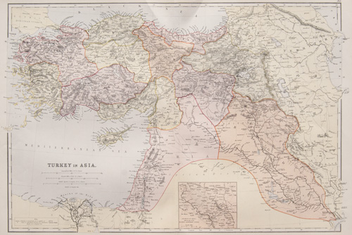 original antique map of Turkey and the region